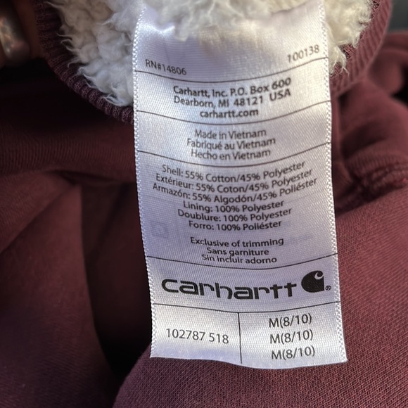 Carhartt maroon Sherpa lined hoodie sweatshirt size Medium - Picture 12 of 16